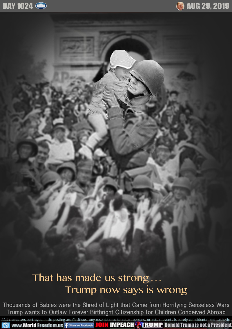 That has made us strong . . .
Trump now says is wrong

Thousands of Babies were the Shred of Light that Came from Horrifying Senseless Wars
Trump wants to Outlaw Forever Birthright Citizenship for Children Conceived Abroad