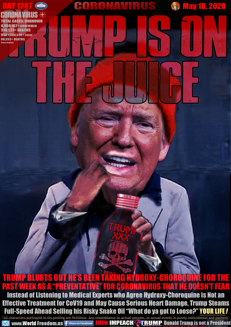TRUMP IS ON
THE JUICE

Trump addict clutching a bottle marked 