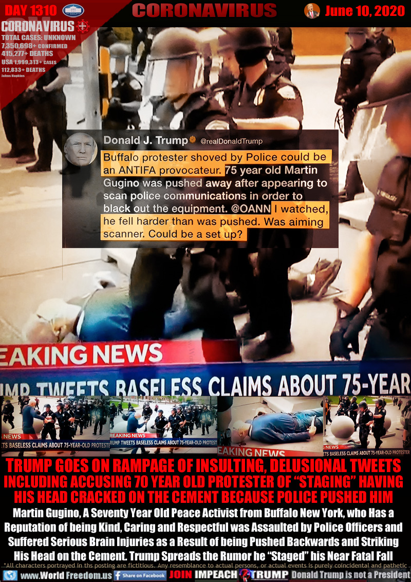 PHOTO: Martin Gugino being shoved backwards onto his head.

Donald J. Trump tweet:
June 9, 2020

