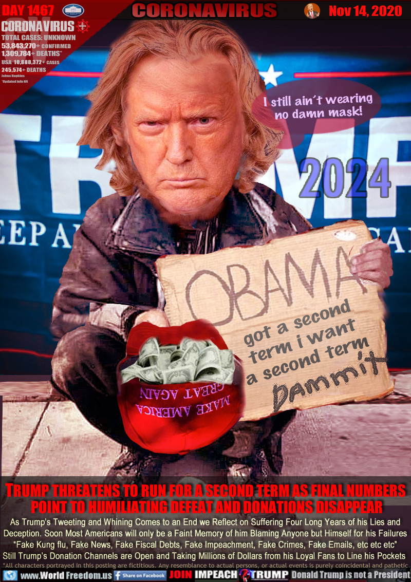 OBAMA got a second
term i want
a second term

Bum Trump squatting in front of a Trump 2024 banner begging for donations. 