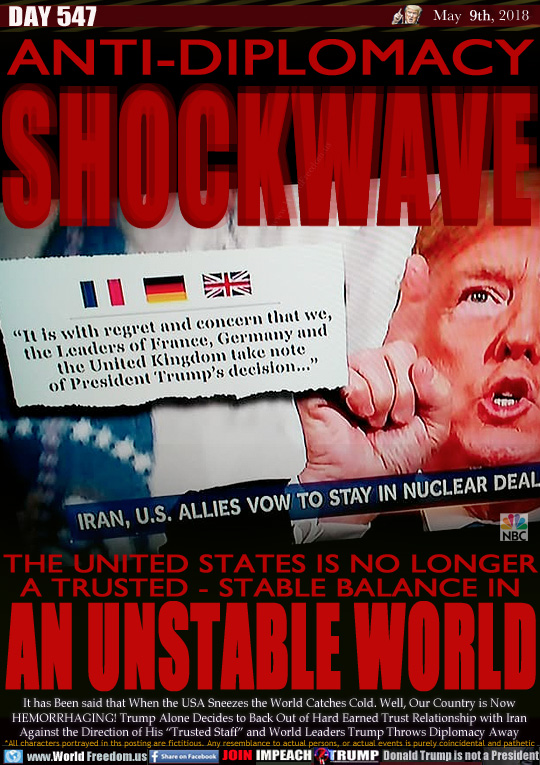 ANTI-DIPLOMACY
SHOCKWAVE

THE UNITED STATES IS NO LONGER
A TRUSTED - STABLE BALANCE IN
AN UNSTABLE WORLD

Message from European leaders: 