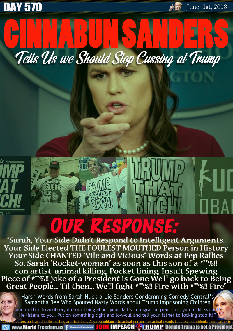 CINNABUN SANDERS 
Tells Us we Should Stop Cussing at Trump

(Trump campaign T-shirts worn by Trump Supporters 