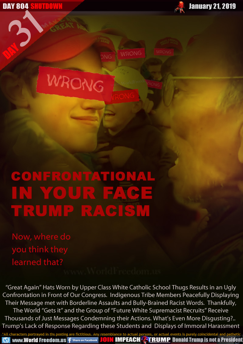 CONFRONTATIONAL
IN YOUR FACE
TRUMP RACISM

Now, where do
you think they
learned that?

STUDENTS with 