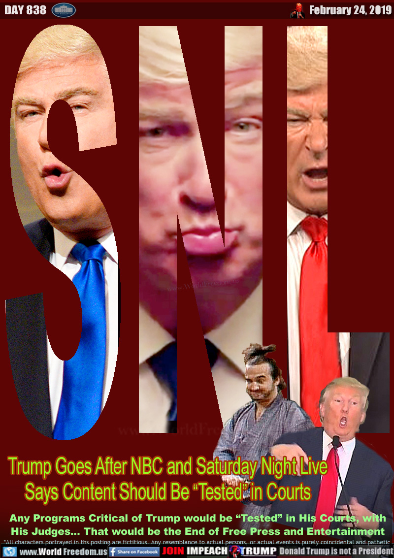 Trump Goes After NBC and Saturday Night Live
Says Content Should Be “Tested” in Courts

Trump mocking a disabled reporter during campaign rally. John Belushi Saturday Night Live Samurai.

Any Programs Critical of Trump would be “Tested” in His Courts, with His Judges... That would be the End of Free Press and Entertainment